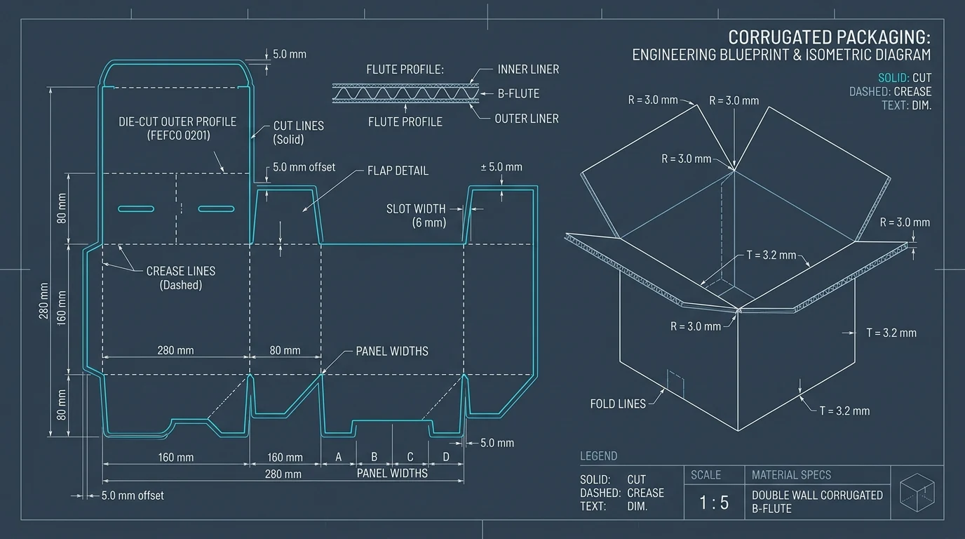 Structural Box Design Architecture & Isometric Crease Blueprint